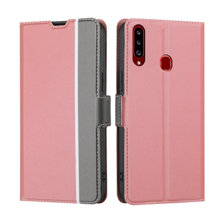 For Samsung Galaxy A20s Twill Texture Side Button Leather Phone Case