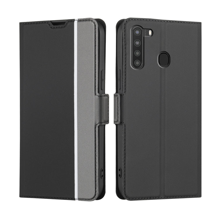For Samsung Galaxy A21 Twill Texture Side Button Leather Phone Case
