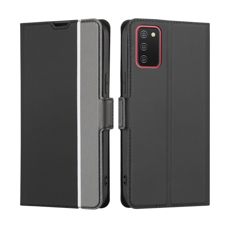 For Samsung Galaxy A02s EU Twill Texture Side Button Leather Phone Case