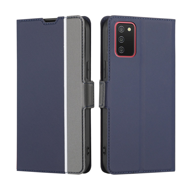 For Samsung Galaxy A02s EU Twill Texture Side Button Leather Phone Case