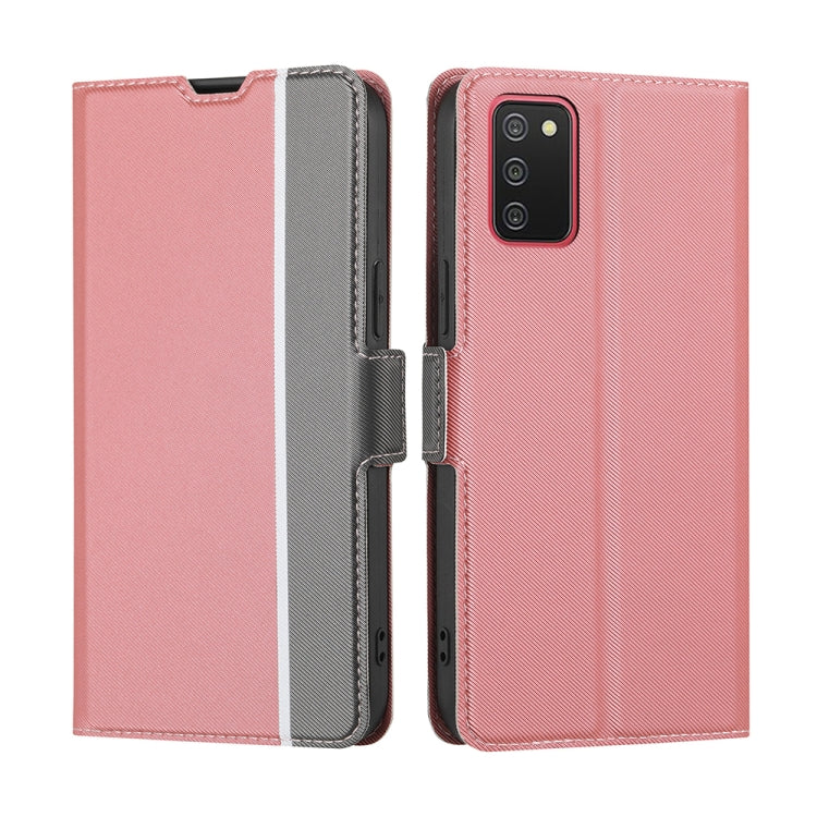 For Samsung Galaxy A02s EU Twill Texture Side Button Leather Phone Case