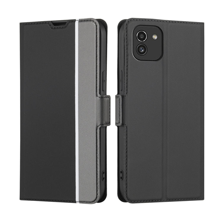 For Samsung Galaxy A03 EU 166mm Twill Texture Side Button Leather Phone Case