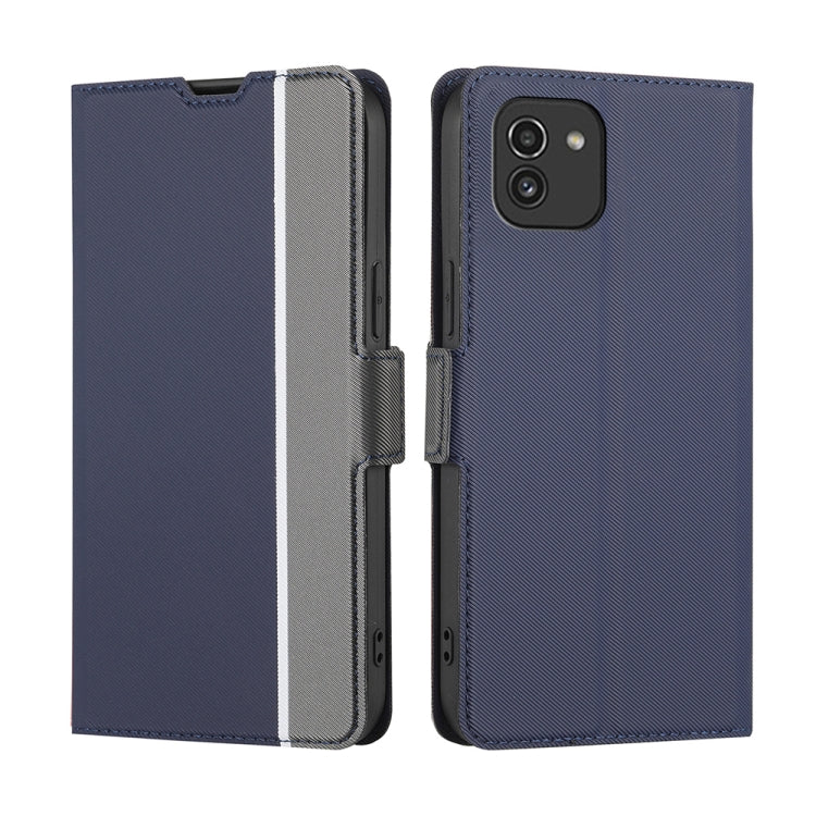 For Samsung Galaxy A03 EU 166mm Twill Texture Side Button Leather Phone Case