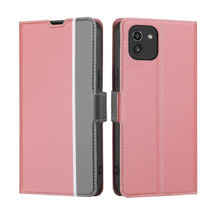 For Samsung Galaxy A03 EU 166mm Twill Texture Side Button Leather Phone Case