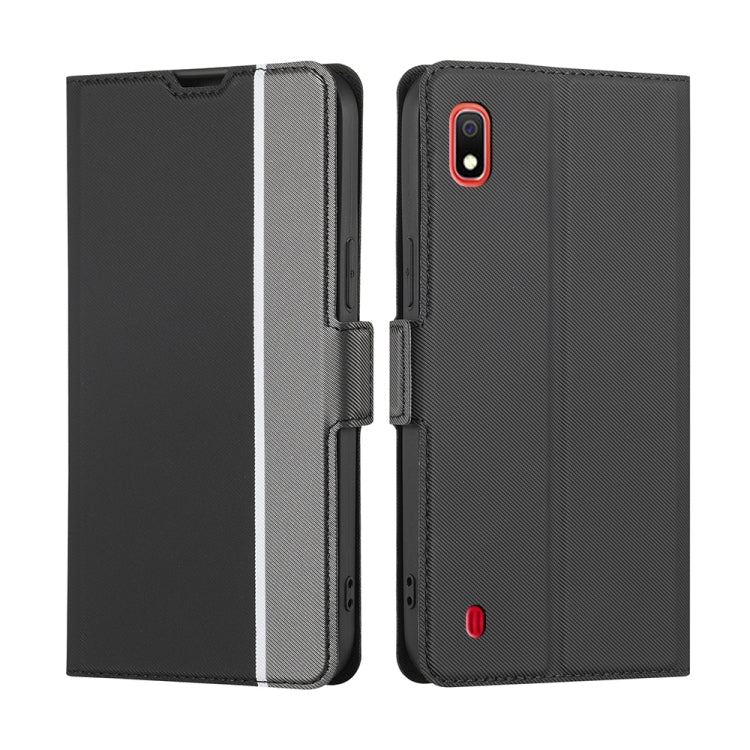 For Samsung Galaxy A10 Twill Texture Side Button Leather Phone Case
