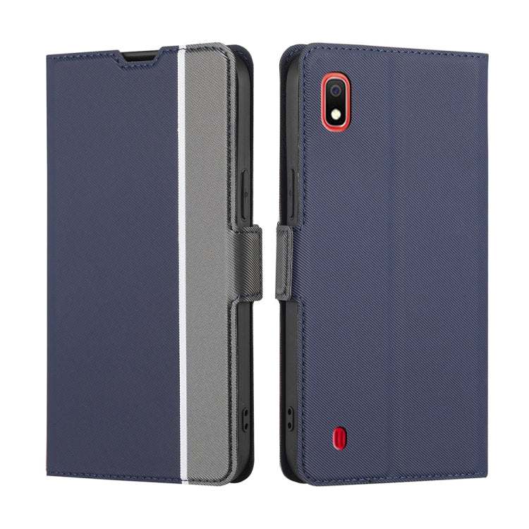 For Samsung Galaxy A10 Twill Texture Side Button Leather Phone Case