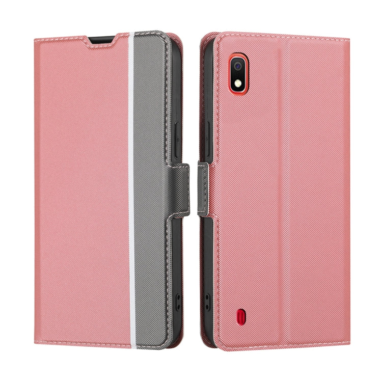 For Samsung Galaxy A10 Twill Texture Side Button Leather Phone Case