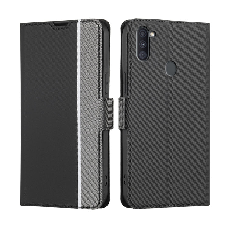 For Samsung Galaxy A11 US Twill Texture Side Button Leather Phone Case