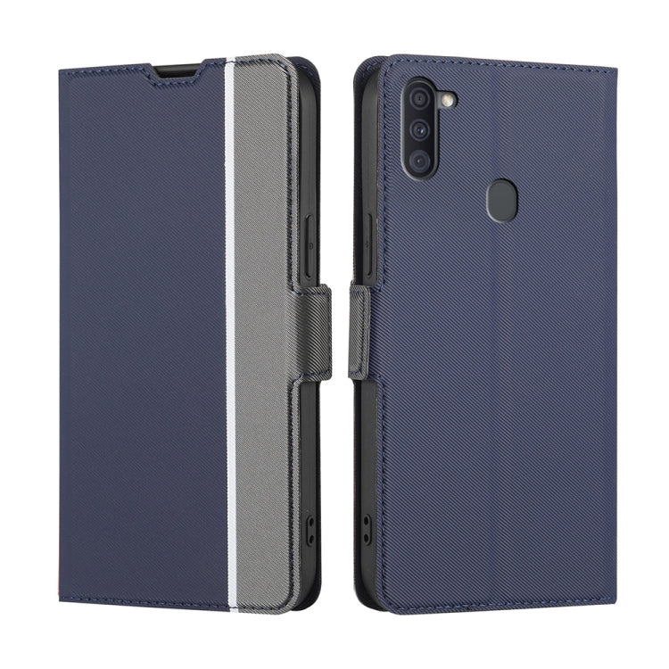 For Samsung Galaxy A11 US Twill Texture Side Button Leather Phone Case