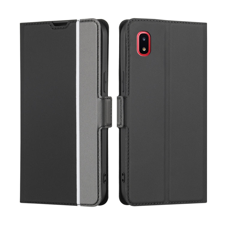 For Samsung Galaxy A20 JP / A21 JP Twill Texture Side Button Leather Phone Case