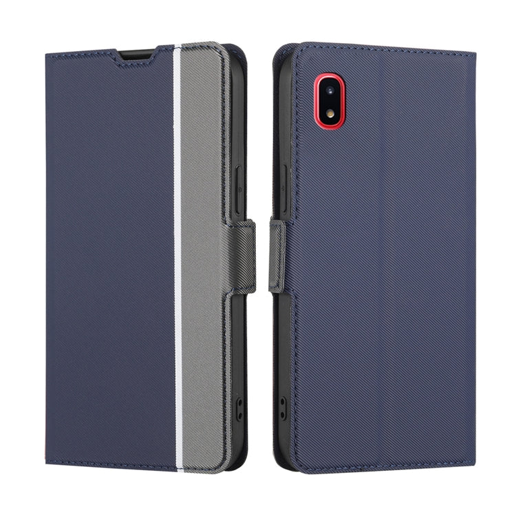 For Samsung Galaxy A20 JP / A21 JP Twill Texture Side Button Leather Phone Case