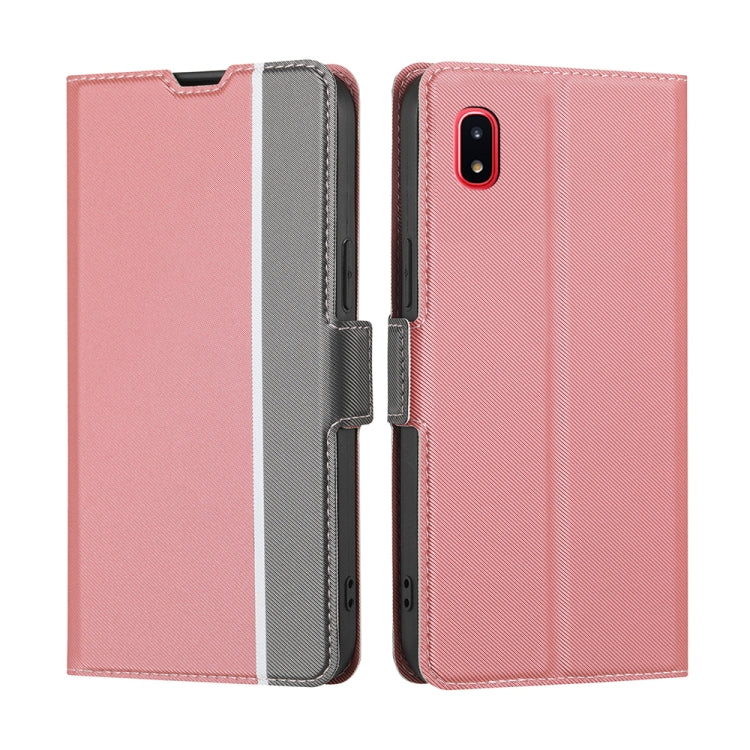 For Samsung Galaxy A20 JP / A21 JP Twill Texture Side Button Leather Phone Case
