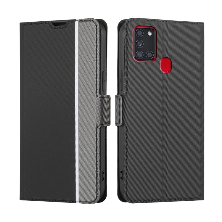 For Samsung Galaxy A21s Twill Texture Side Button Leather Phone Case