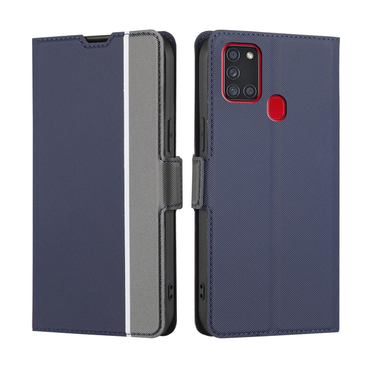 For Samsung Galaxy A21s Twill Texture Side Button Leather Phone Case