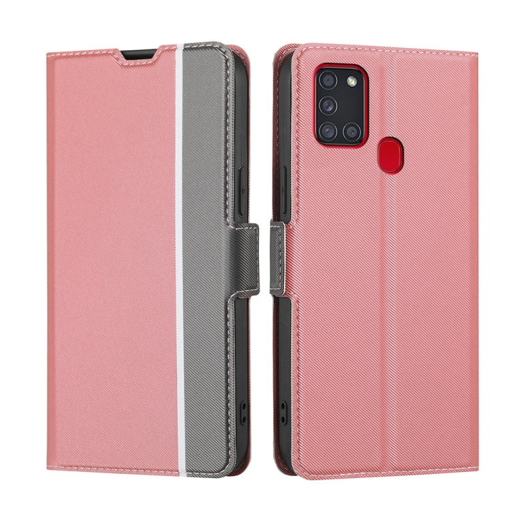 For Samsung Galaxy A21s Twill Texture Side Button Leather Phone Case