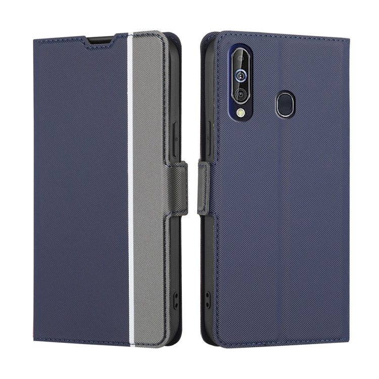 For Samsung Galaxy A60 Twill Texture Side Button Leather Phone Case