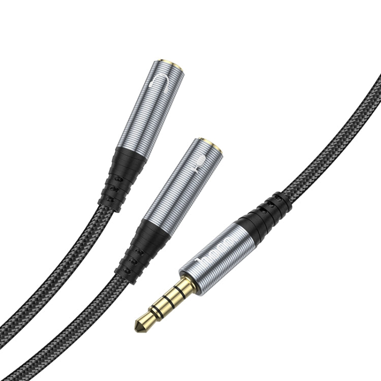 hoco UPA21 2 in 1 3.5mm Male to 2 x Female Headset Audio Adapter Cable(Metal Grey)