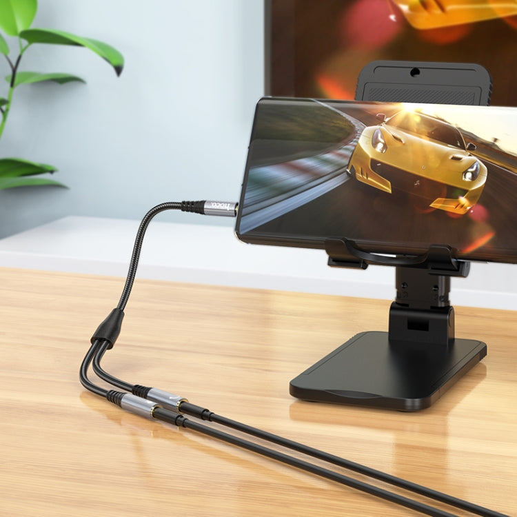 hoco UPA21 2 in 1 3.5mm Male to 2 x Female Headset Audio Adapter Cable(Metal Grey)