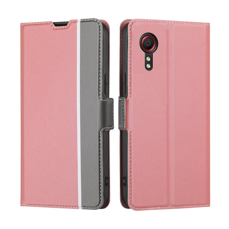 For Samsung Galaxy Xcover 5 Twill Texture Side Button Leather Phone Case