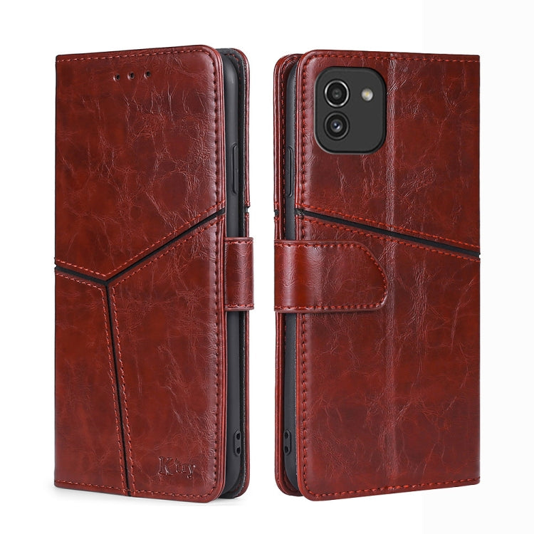 For Samsung Galaxy A03 EU Geometric Stitching Horizontal Flip TPU + PU Leather Phone Case