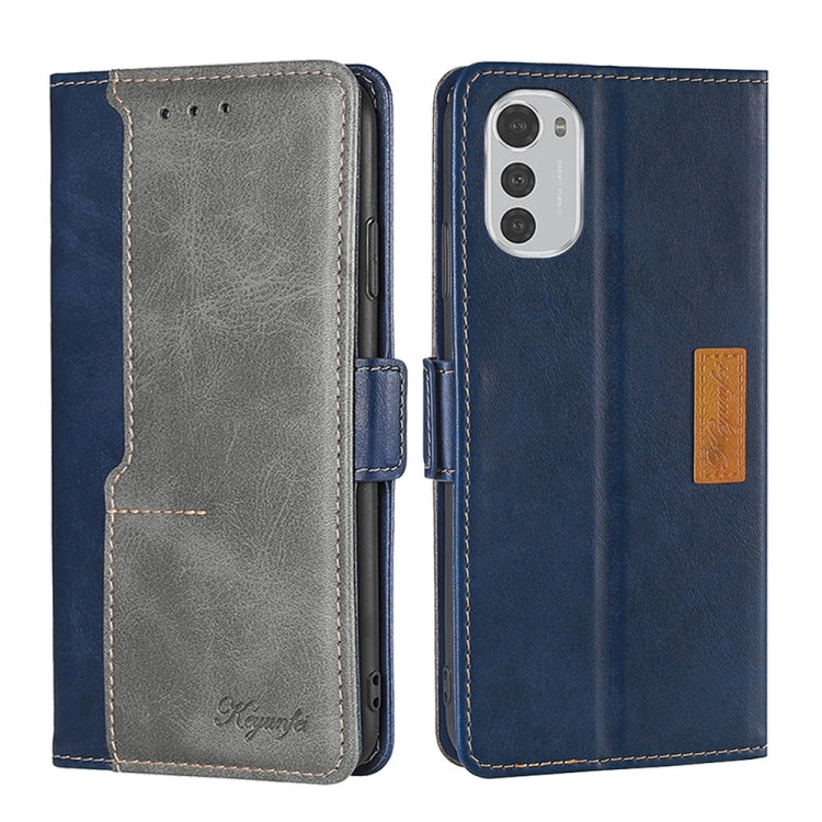 For Motorola Moto E32 4G Contrast Color Side Buckle Leather Phone Case