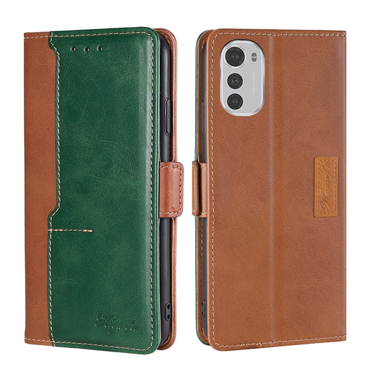 For Motorola Moto E32 4G Contrast Color Side Buckle Leather Phone Case