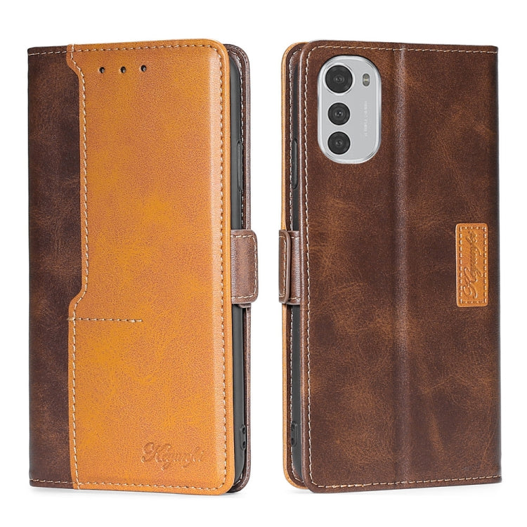 For Motorola Moto E32 4G Contrast Color Side Buckle Leather Phone Case