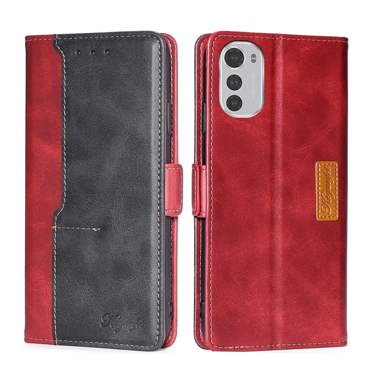 For Motorola Moto E32 4G Contrast Color Side Buckle Leather Phone Case