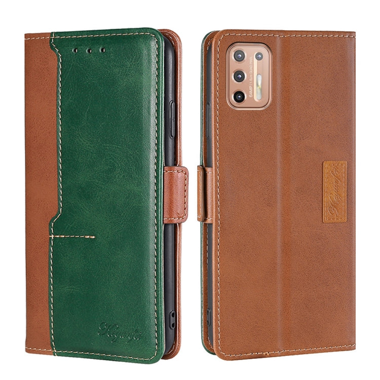 For Motorola Moto G9 Plus Contrast Color Side Buckle Leather Phone Case