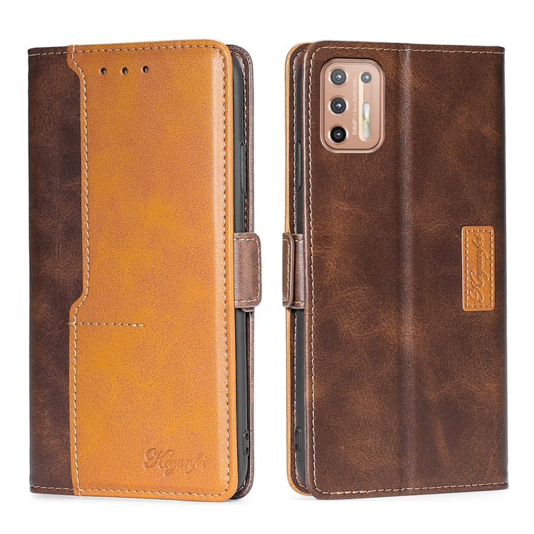 For Motorola Moto G9 Plus Contrast Color Side Buckle Leather Phone Case