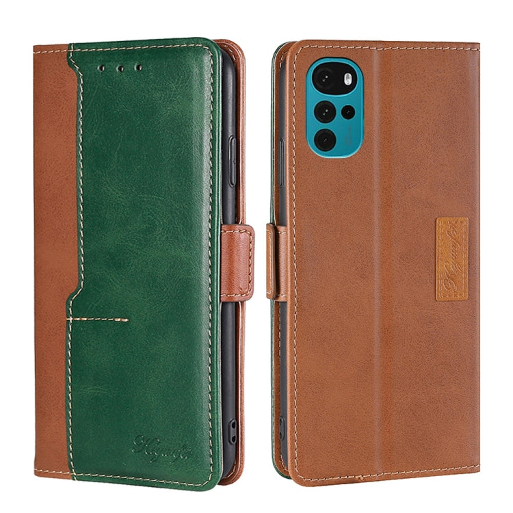 For Motorola Moto G22 Contrast Color Side Buckle Leather Phone Case