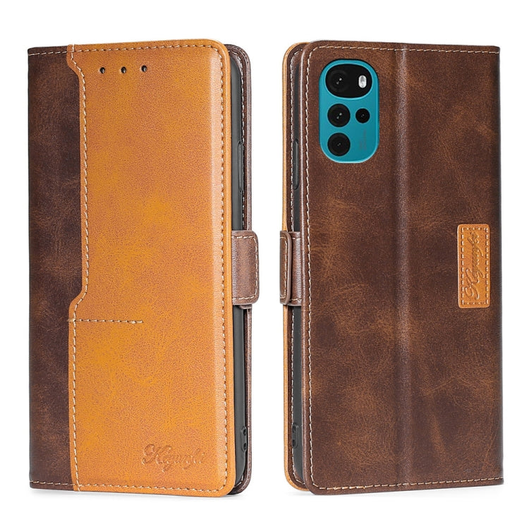 For Motorola Moto G22 Contrast Color Side Buckle Leather Phone Case