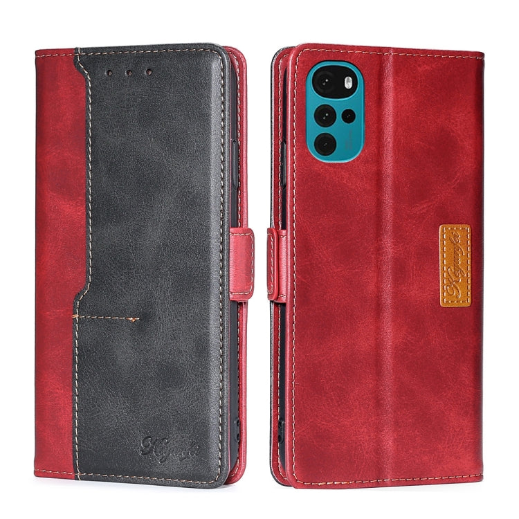 For Motorola Moto G22 Contrast Color Side Buckle Leather Phone Case