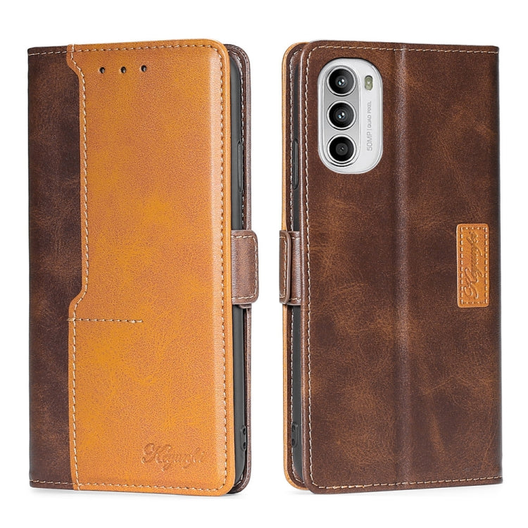 For Motorola Moto G52 4G/G82 5G Contrast Color Side Buckle Leather Phone Case
