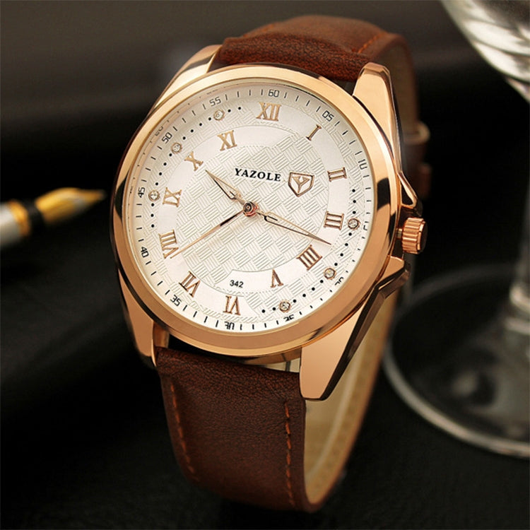YAZOLE 342 Leather Band Diamond Scale Quartz Watch