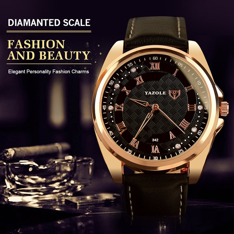 YAZOLE 342 Leather Band Diamond Scale Quartz Watch