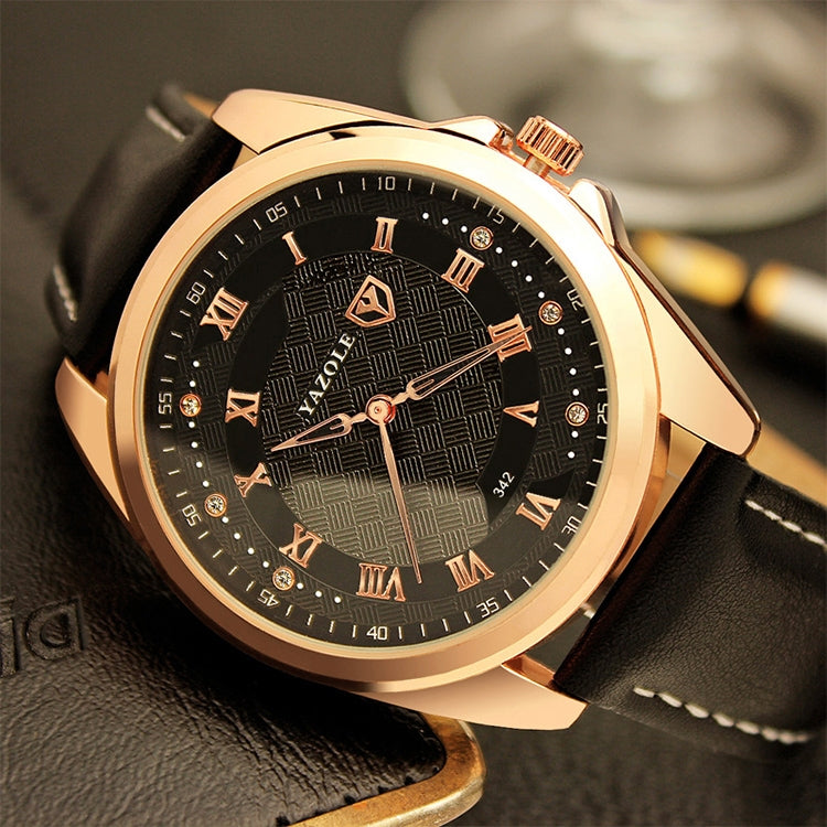 YAZOLE 342 Leather Band Diamond Scale Quartz Watch