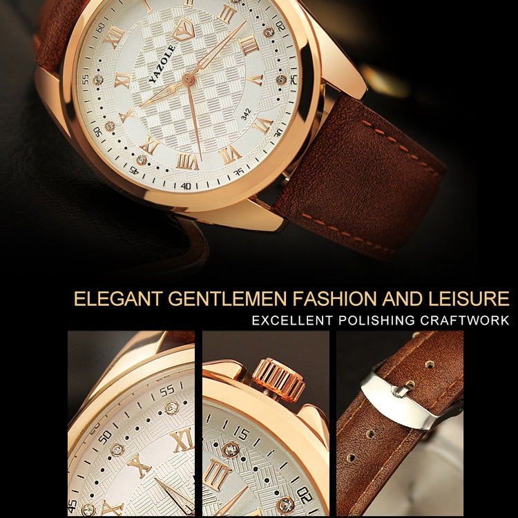 YAZOLE 342 Leather Band Diamond Scale Quartz Watch