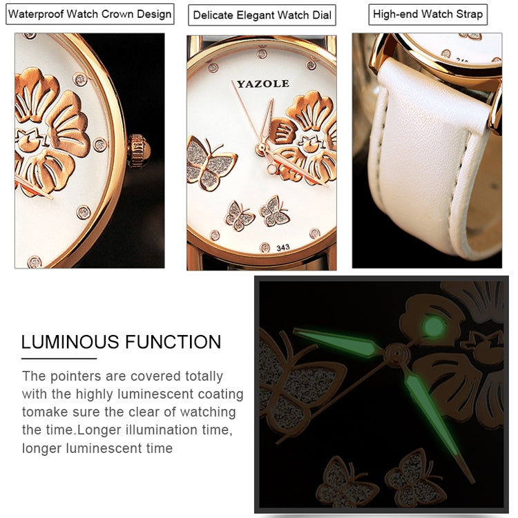 YAZOLE 343 Leather Band Butterfly Flower Diamond Lady Watch