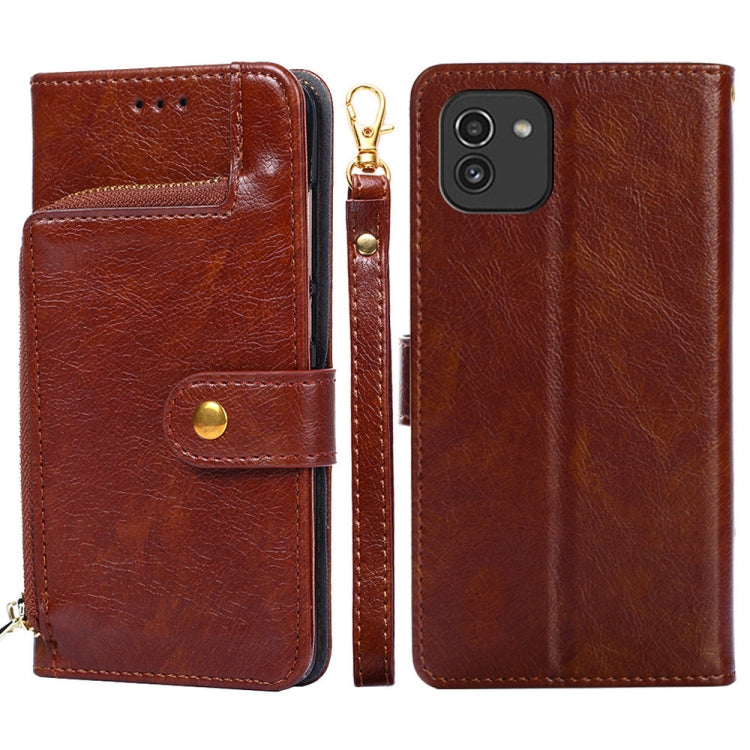 For Samsung Galaxy A03 EU Zipper Bag Leather Phone Case