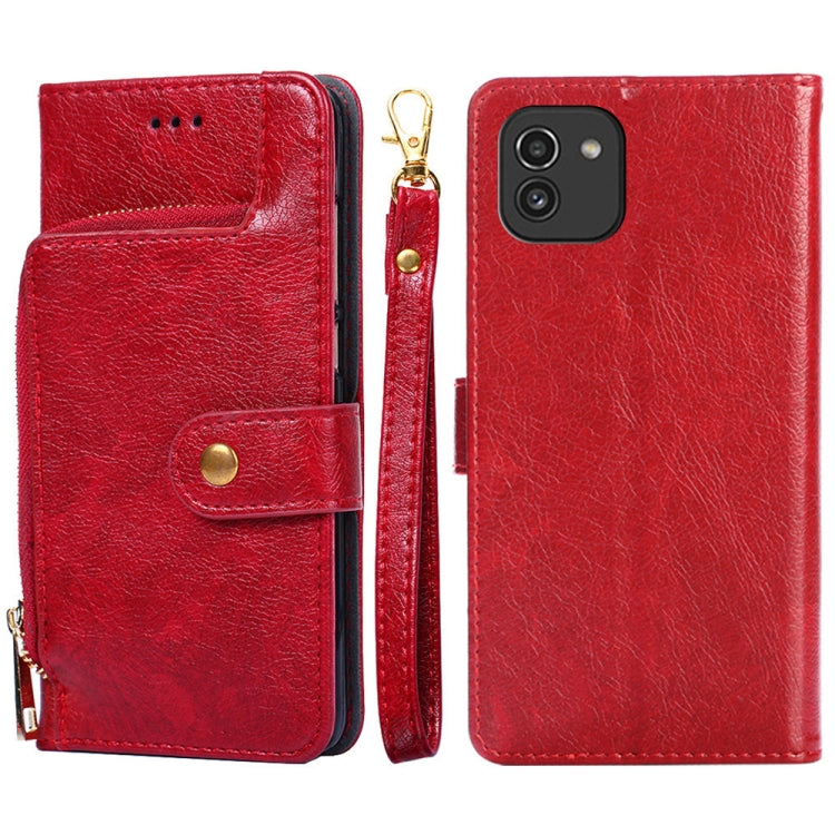 For Samsung Galaxy A03 EU Zipper Bag Leather Phone Case