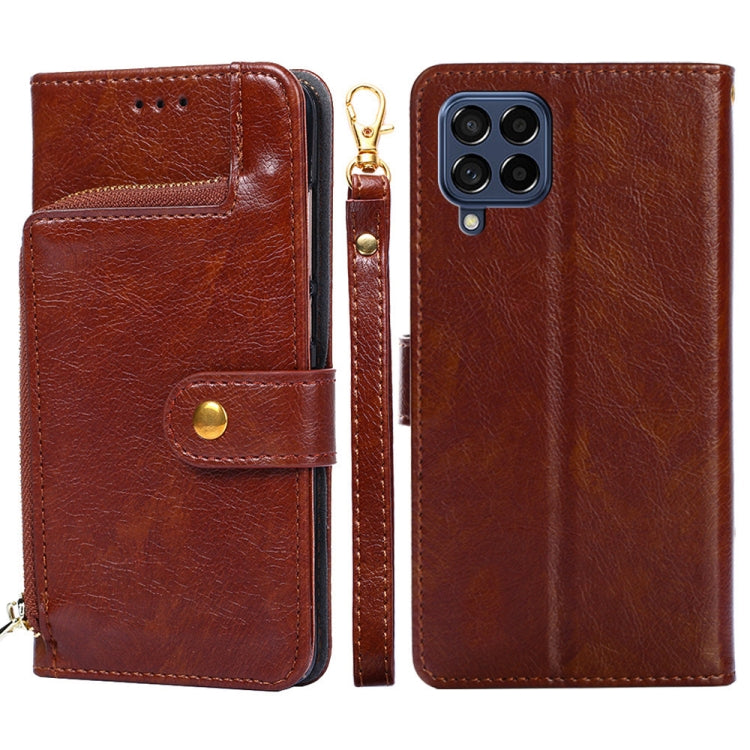 For Samsung Galaxy M53 5G Zipper Bag Leather Phone Case