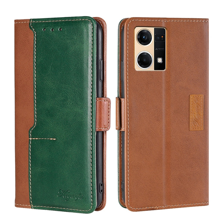 For OPPO Reno7 4G/F21 Pro 4G Contrast Color Side Buckle Leather Phone Case