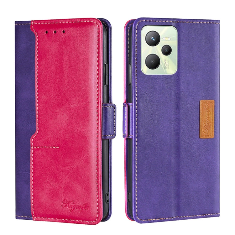 For OPPO Realme C35 Contrast Color Side Buckle Leather Phone Case