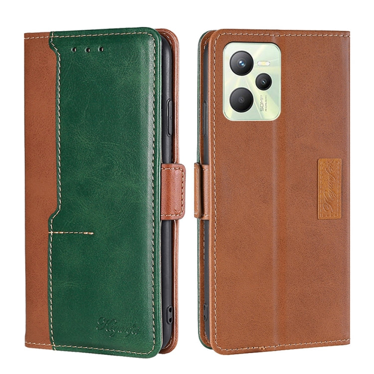 For OPPO Realme C35 Contrast Color Side Buckle Leather Phone Case