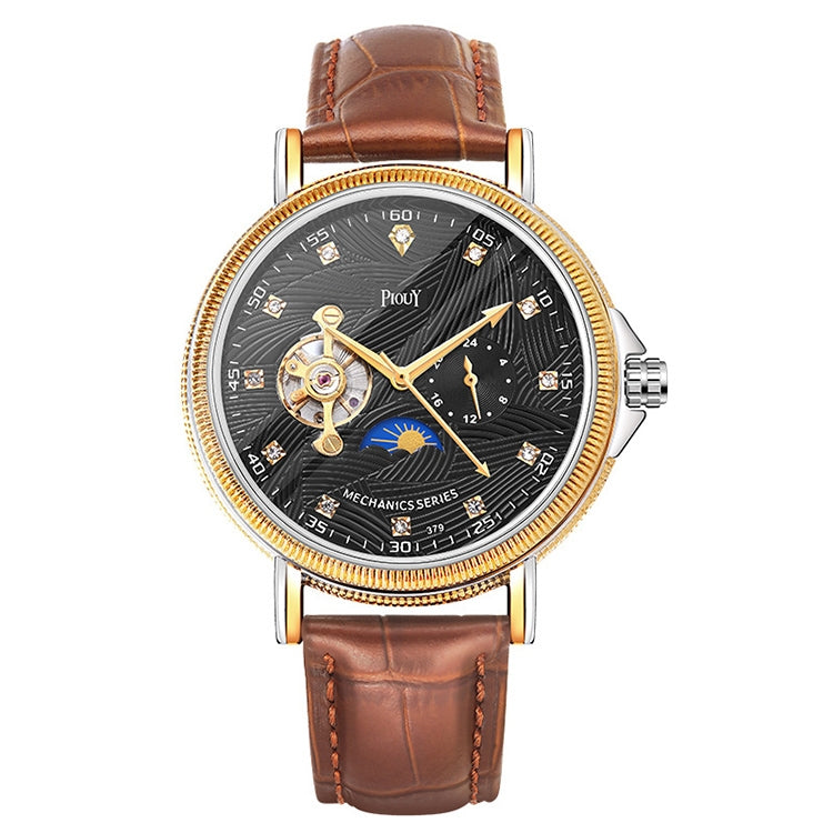 YAZOLE 379 Leather Band Large Dial Tourbillon Mechanical Watch