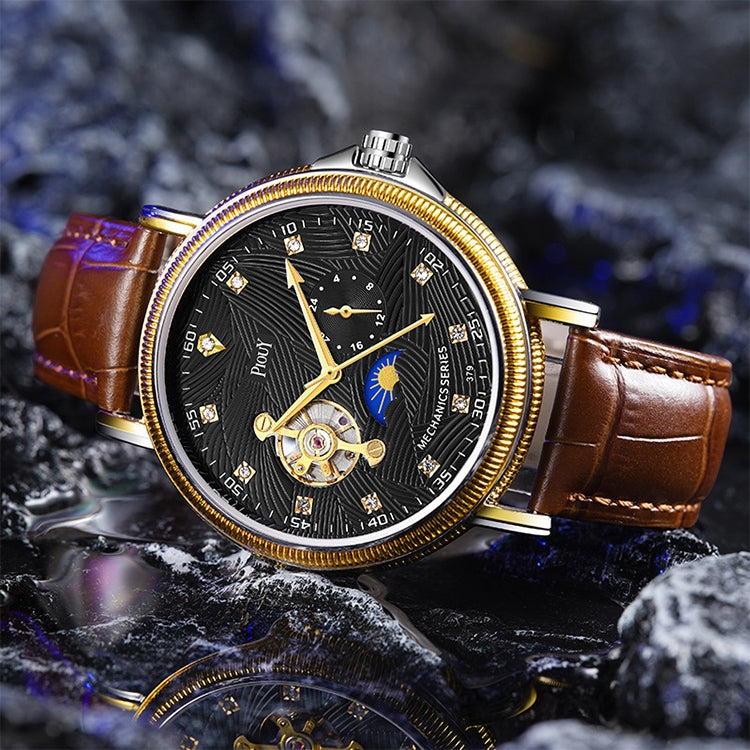YAZOLE 379 Leather Band Large Dial Tourbillon Mechanical Watch