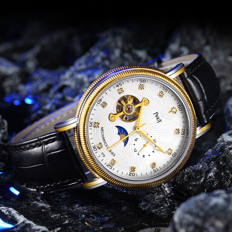 YAZOLE 379 Leather Band Large Dial Tourbillon Mechanical Watch