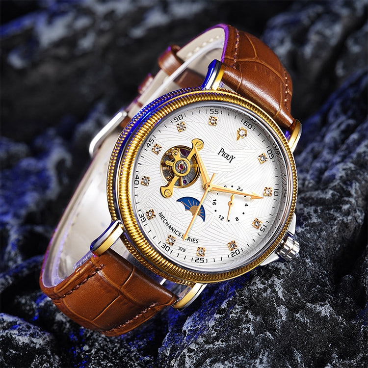 YAZOLE 379 Leather Band Large Dial Tourbillon Mechanical Watch