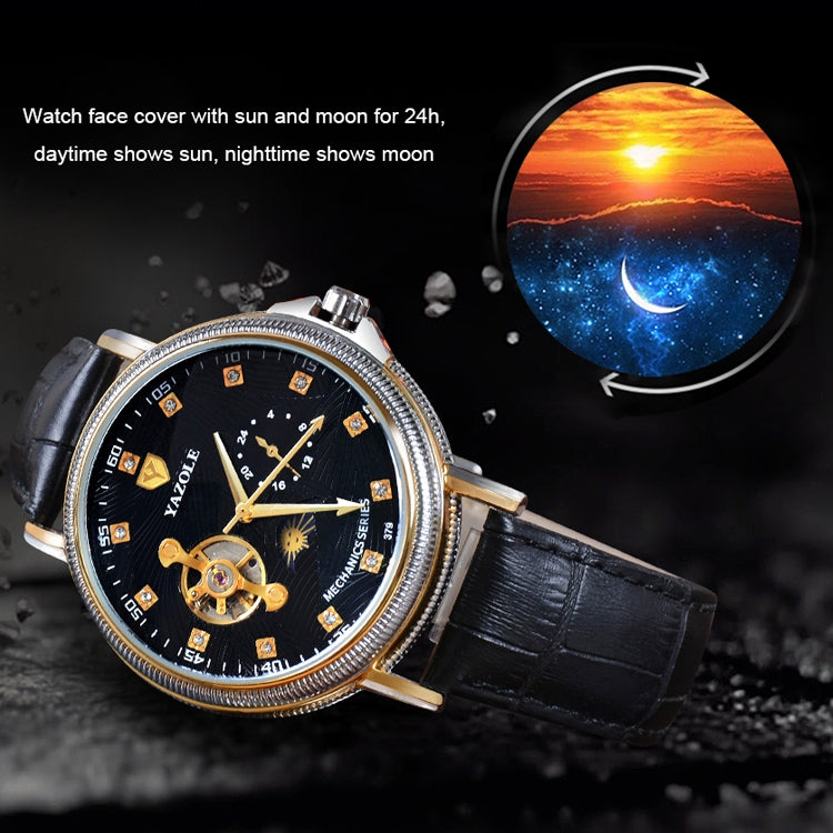 YAZOLE 379 Leather Band Large Dial Tourbillon Mechanical Watch